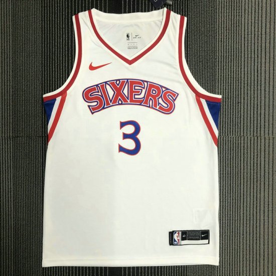 Maillot de Basket #3 Iversion 76ers retro Blanc Imprimé